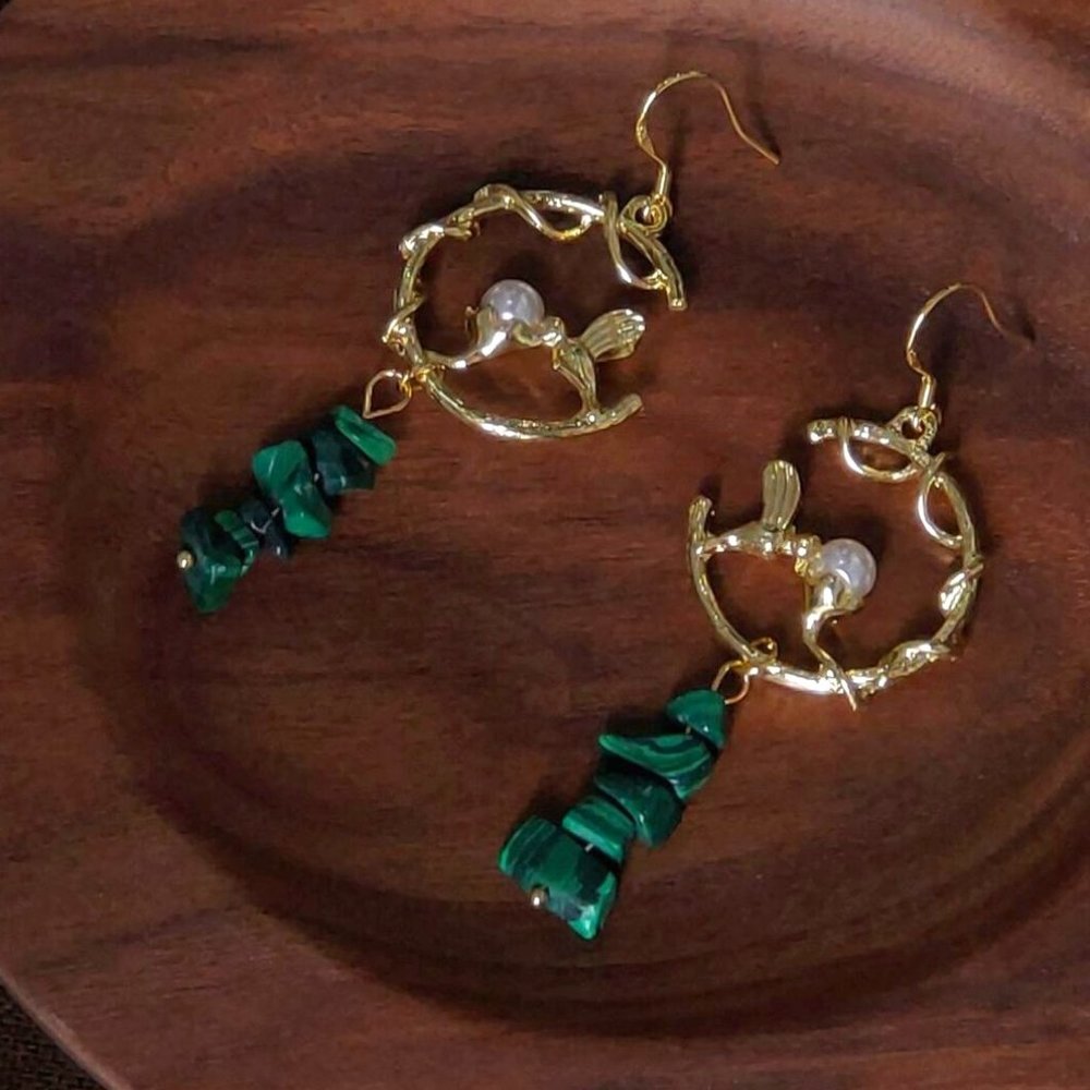 Hand Made Genuine Stone and Pearl 925 Sliver Earring